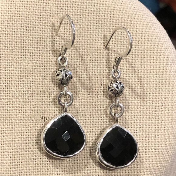 Lois Hill Sterling Silver Black Onyx Faceted Drop Dangle Earrings - Picture 13 of 13